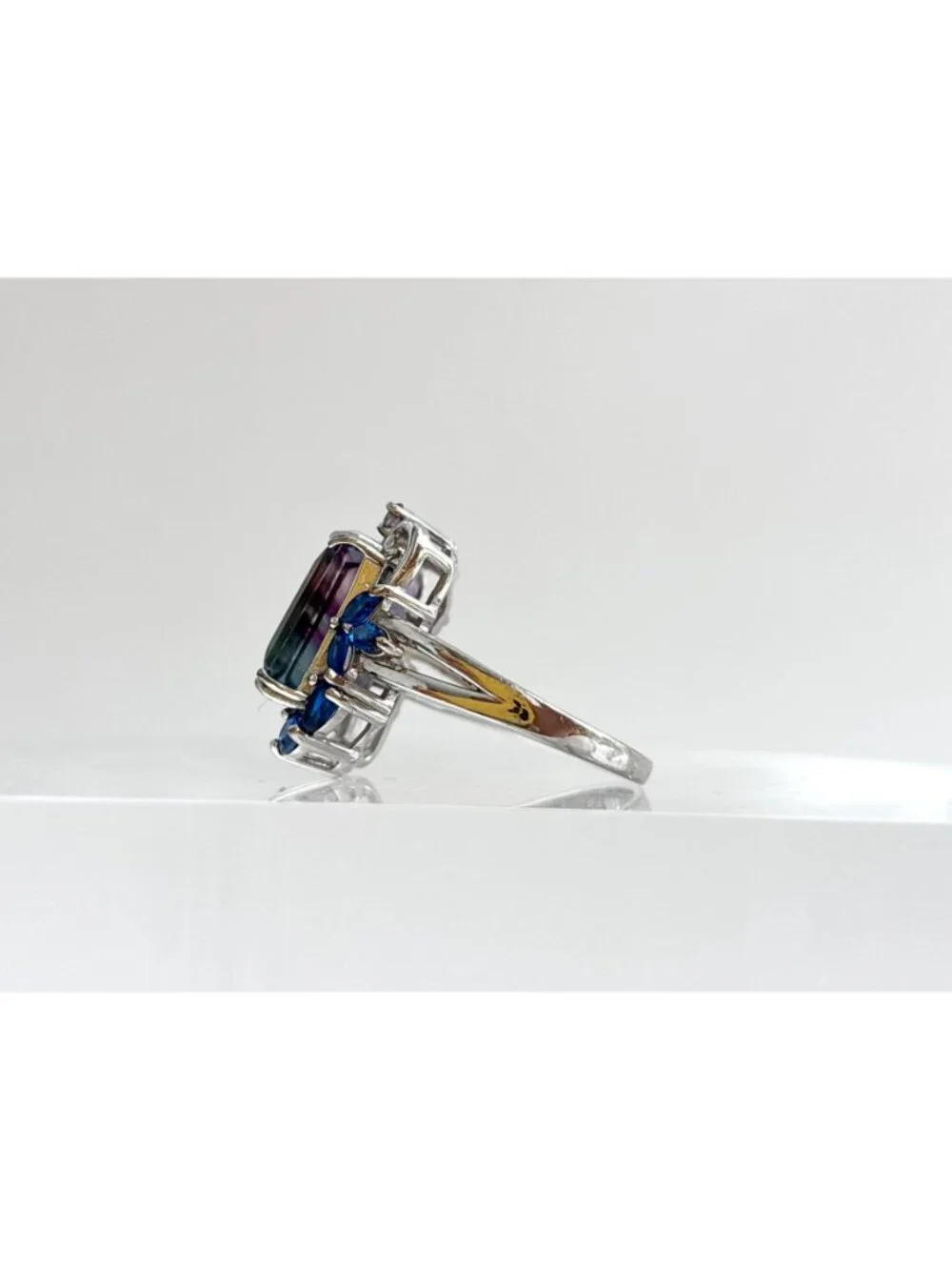 Art Nouveau Inspired Amethyst & Blue Topaz Sterling Silver 925 Vintage Ring sz 8